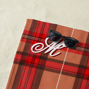 Toalla De Playa Colección Trendy Tartan de Plantas Rojas Tradicion