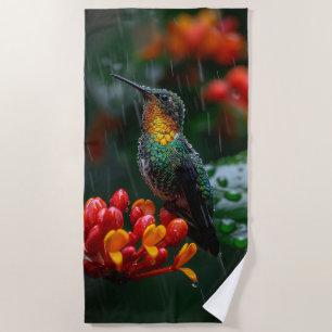 Toalla De Playa Colibrí encaramado en flor brillante