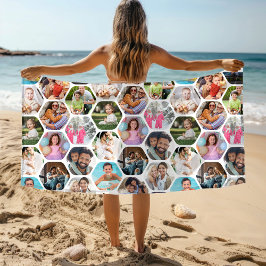 Toalla De Playa Collage de fotos personalizadas en hexágono Regalo
