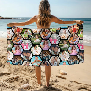 Toalla De Playa Collage de fotos personalizado de hexágono múltipl