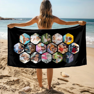 Toalla De Playa Collage de hexágono de 16 fotos personalizadas