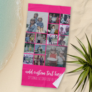 Toalla De Playa Collage de Instagram - guión de 14 fotos - Rosa ca
