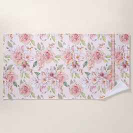 Toalla De Playa Collage floral de rosas rosadas pasteles