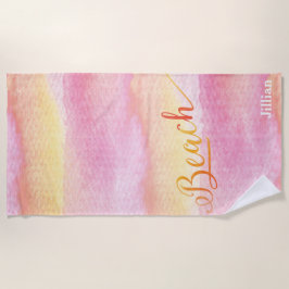 Toalla De Playa Color de agua rosa Resumen Monograma de playa
