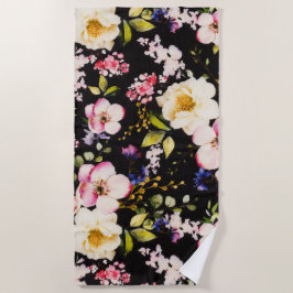 Toalla De Playa Color de agua rosa Rozas amarillas fondo negro