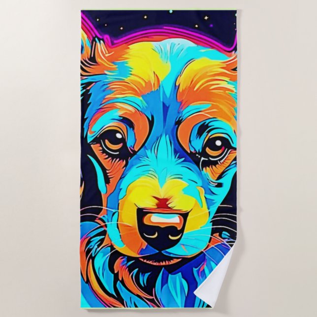 Toalla De Playa Color eléctrico Pop Canine Art (Anverso)