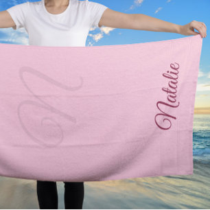 Toalla De Playa Color sólido rosa pastel monogramado