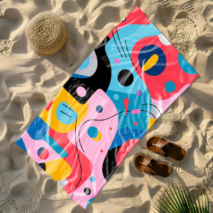 Toalla De Playa Colores brillantes formas caprichosas geométricas
