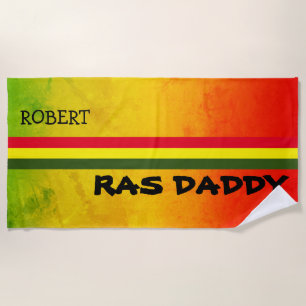 Toalla De Playa Colores Rasta Tropicales en Grunge con NOMBRE en N