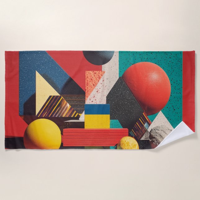 Toalla De Playa Colorful Geometric Shapes on Red Background (Anverso)
