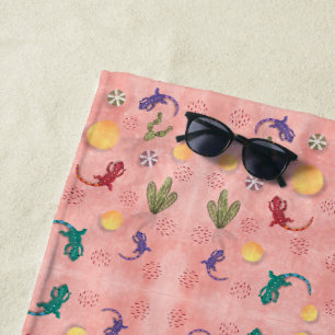 Toalla De Playa Colorful Lizard – Desert Cactus & Igua