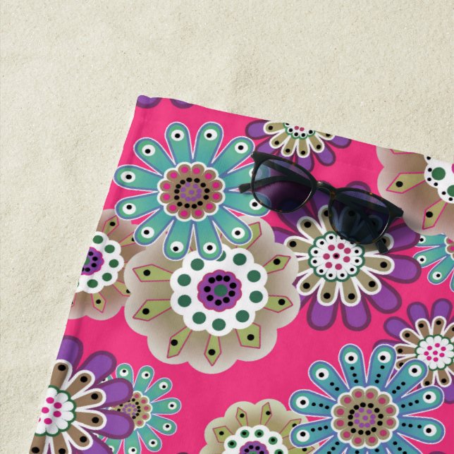 Toalla De Playa Colorful rustic floral pattern retro  (In situ)