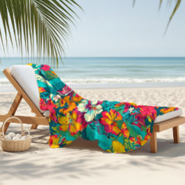 Toalla De Playa Colorful Tropical Flowers Pattern