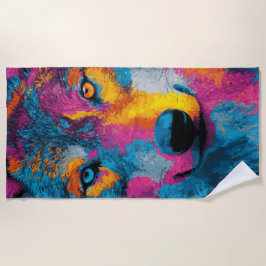 Toalla De Playa Colorful Wolf Portrait Pop Art Splash Illustration