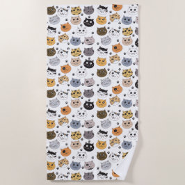 Toalla De Playa Colorido Cute Funny Cats & Paw Pattern