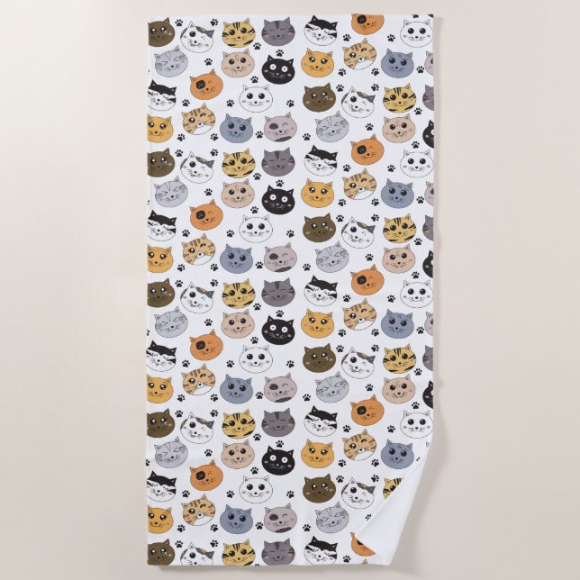 Toalla De Playa Colorido Cute Funny Cats & Paw Pattern (Anverso)