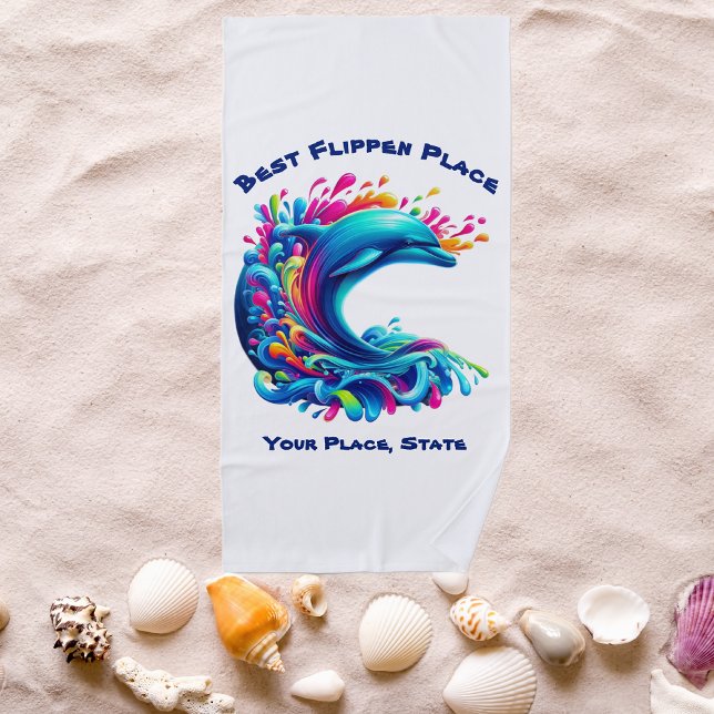 Toalla De Playa Colorido delfín Splash (Dolphin-Colorful Dolphin-Beach Towel-Summer Towel-Pool Towel-White)