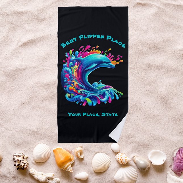 Toalla De Playa Colorido delfín Splash (Dolphin-Colorful Dolphin-Beach Towel-Summer Towel-Pool Towel-black)