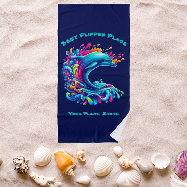 Toalla De Playa Colorido delfín Splash (Dolphin-Colorful Dolphin-Beach Towel-Summer Towel-Pool Towel-Dark Blue)