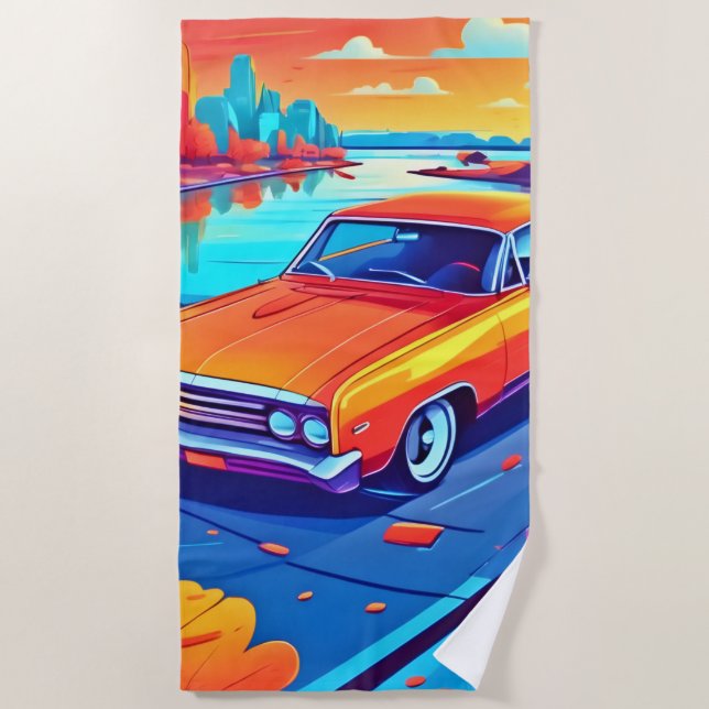 Toalla De Playa Colorido diseño clásico del viaje (Anverso)