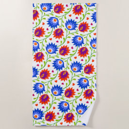 Toalla De Playa Colorido Estilo Mexicano Patrón Floral Elegante Ne
