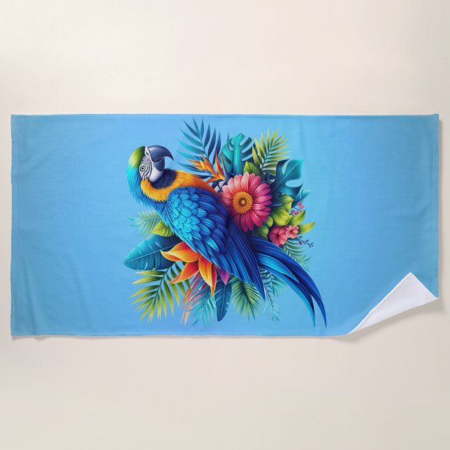 Toalla De Playa Colorido macao tropical azul (Anverso)