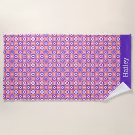 Toalla De Playa Colorido mosaico de estilo rosa y morado español