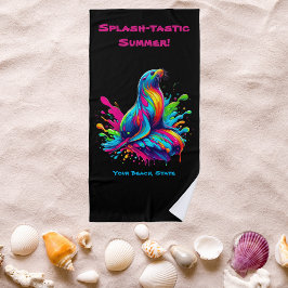 Toalla De Playa Colorido salto de león marino