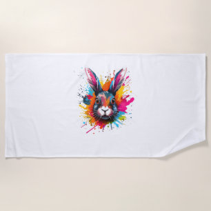 Toalla De Playa Colorido Splash Art Cute Conejo Continental Gigant