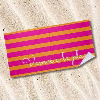 Toalla De Playa Colorido Texto de Verano Rosa Naranja 