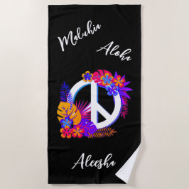 Toalla De Playa Colorido Tropical Hawai Peace Love Black