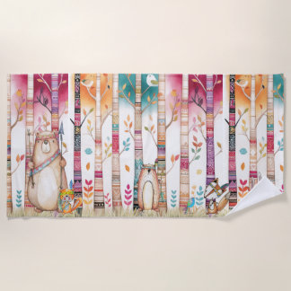 Toalla De Playa Coloridos árboles y animales de bosque de bosques 