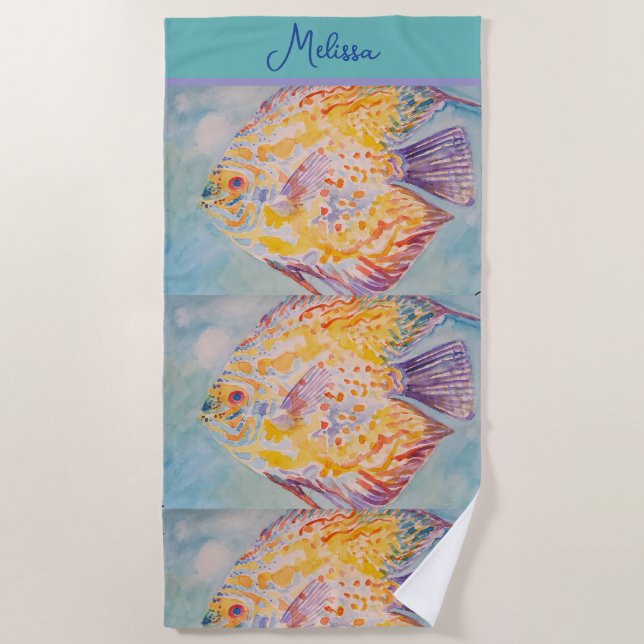 Toalla De Playa Colourful Sea Fish Ocean Beach Sea Girls Name (Anverso)