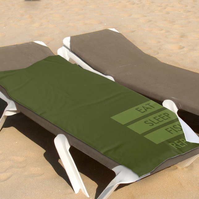 Toalla De Playa Comer el pez dormido Repetir el ejército verde y c (Subido por el creador)