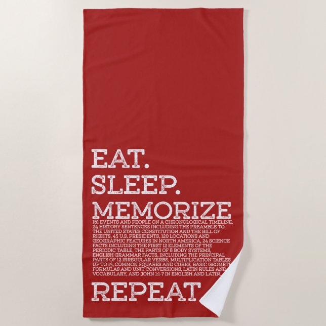 Toalla De Playa Comer Sleep Memorize Repeat Memory Master (Anverso)