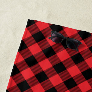 Toalla De Playa Comprobación de negro rojo con relleno de búfalo