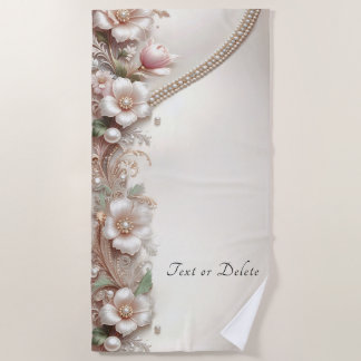 Toalla de playa con adornos florales y perlas