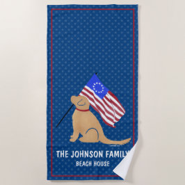 Toalla de playa con bandera americana de perro Ret