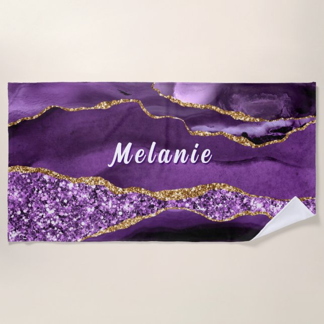 Toalla de Playa con Brillo Dorado Purpura Personal (Anverso)