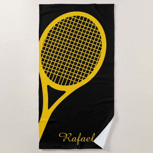 Toalla De Playa Con el nombre de Raqueta de tenis 🎾 Amarilla (Anverso)