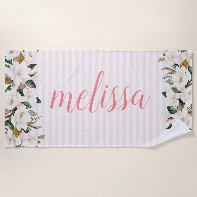 toalla de playa con escritura floral personalizada (Anverso)