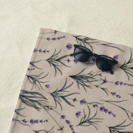 Toalla de playa con estampado botánico de lavanda