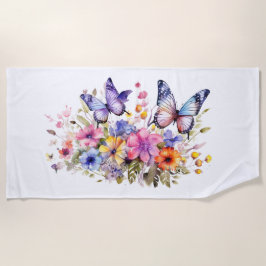 Toalla de playa con estampado de flores mariposa