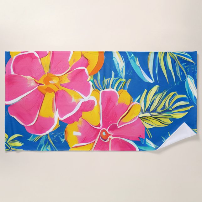 Toalla de playa con estampado de flores tropicales (Anverso)