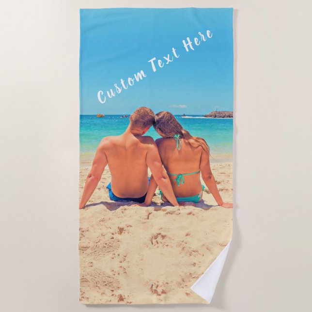 Toalla de playa con foto y texto Personalizado - V (Anverso)