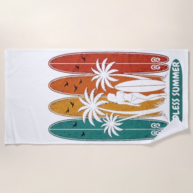 Toalla de playa con gráfico de tabla de surf vinta (Anverso)
