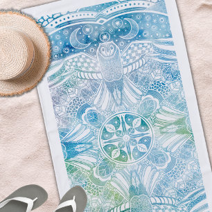 Toalla de playa con mandala de búho monograma
