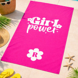 Toalla de playa con monograma de Chica Poder Rosa