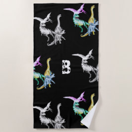 Toalla de playa con monograma de dinosaurio pintad