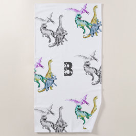 Toalla de playa con monograma de dinosaurios para